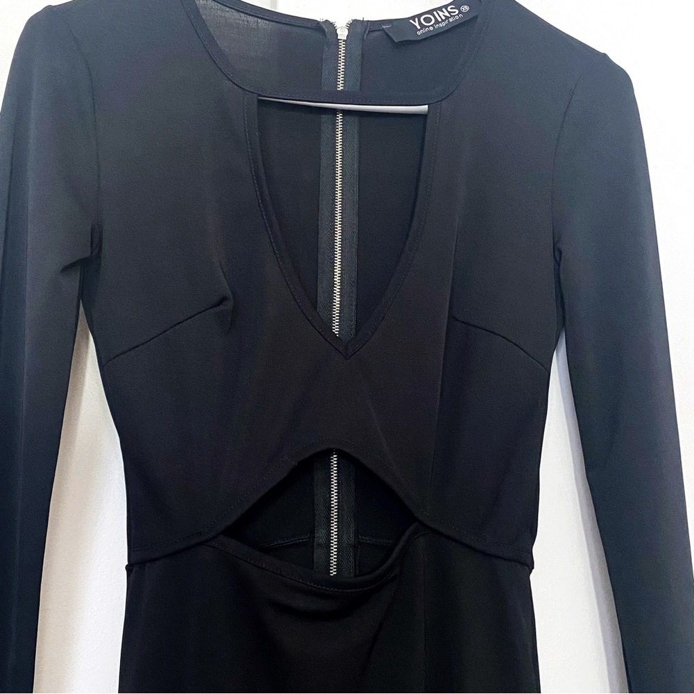 YOINS keyhole neck open abdomen long sleeve knit dress exposed back zipper XS